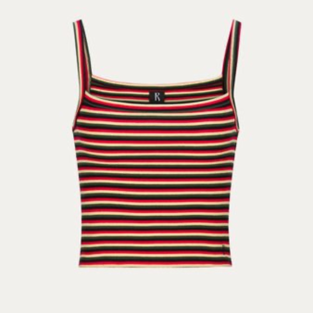 Realisation Par Baby Tank Cropped Striped Top Red Yellow Green Size Large L